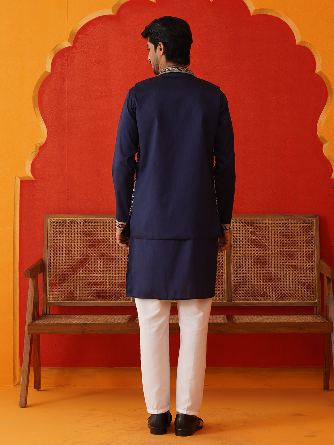Embroidered Waistcoat & Solid Kurta Pyjama For Men