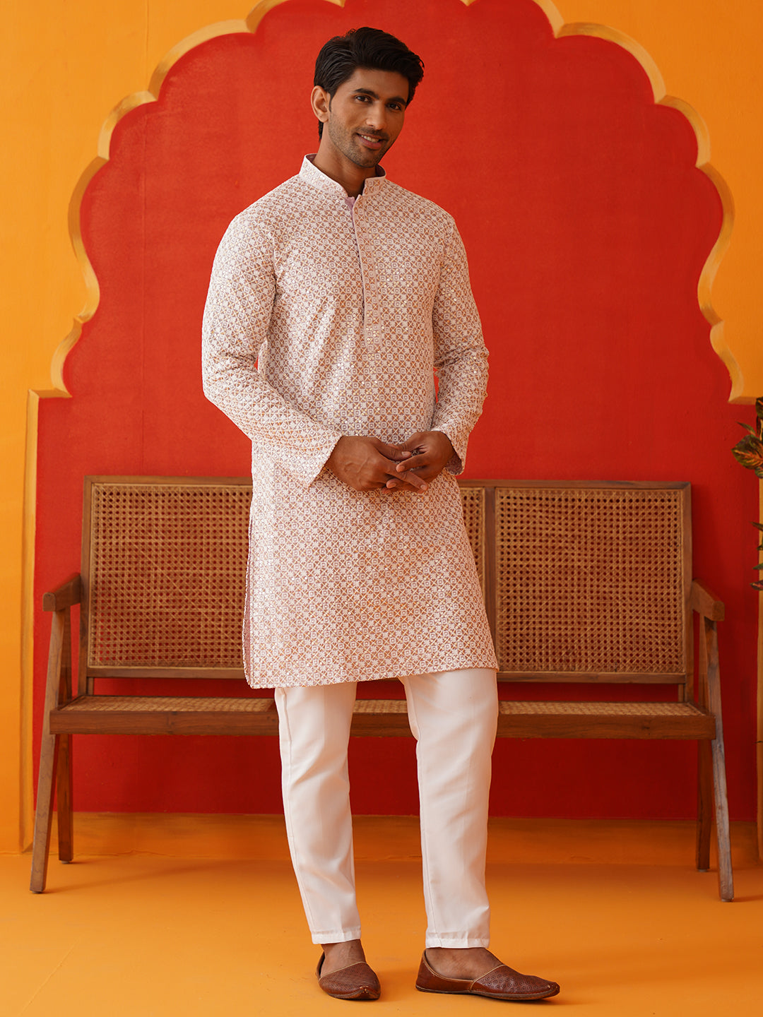 Sequins & Embroidered Kurta Pyjama Set For Men