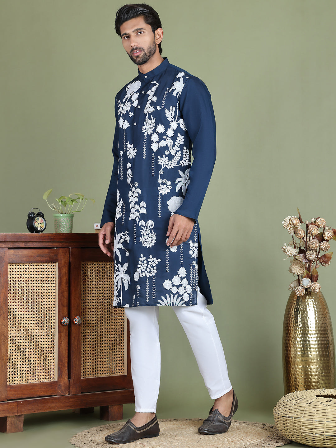 Embroidered Straight Kurta Pyjama Set