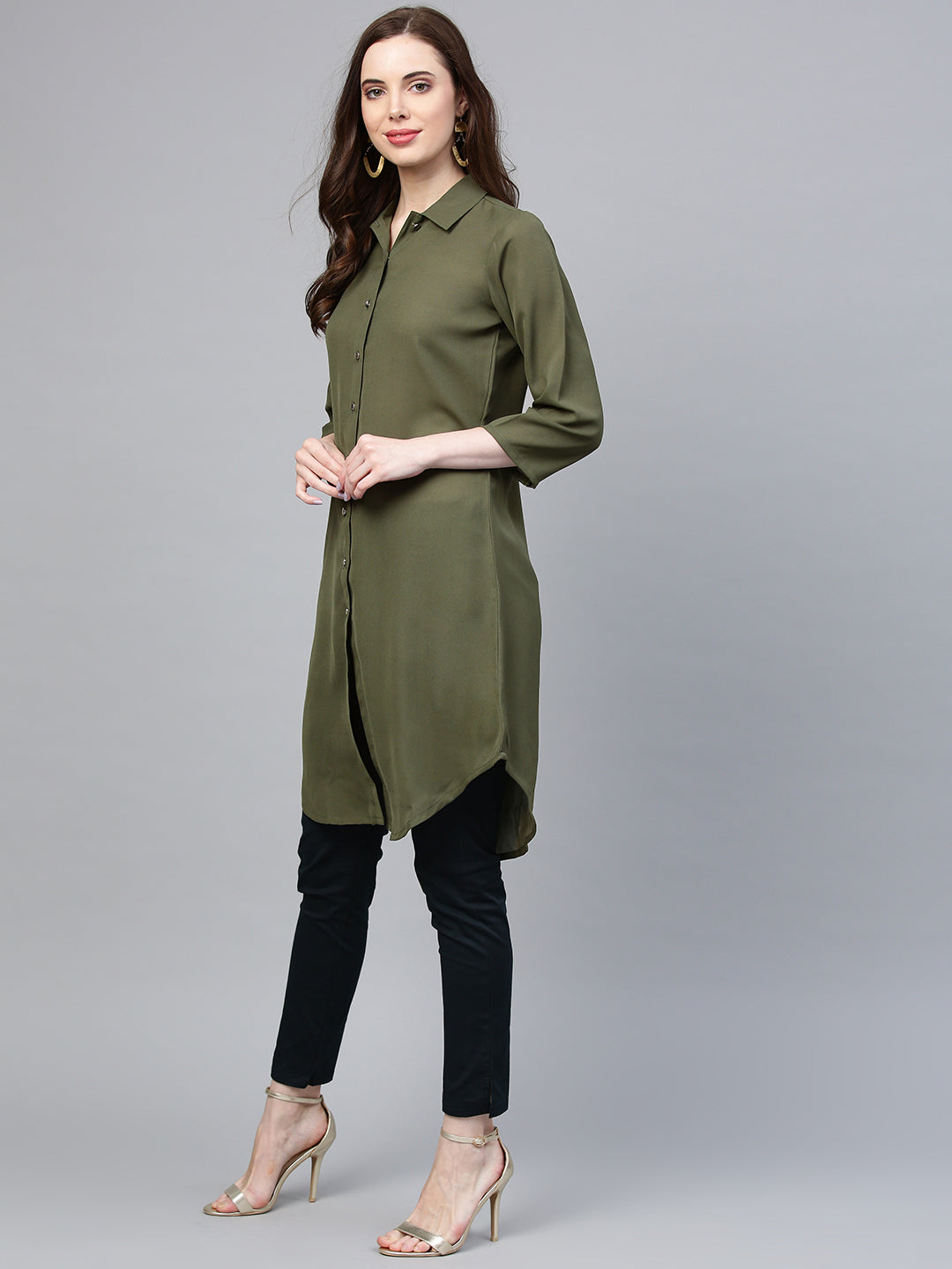 Jompers Women Olive Green Solid A-Line Kurta