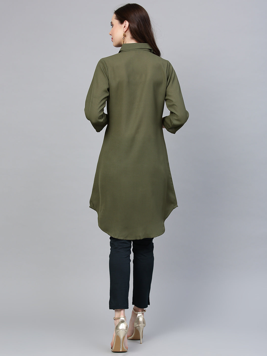 Jompers Women Olive Green Solid A-Line Kurta