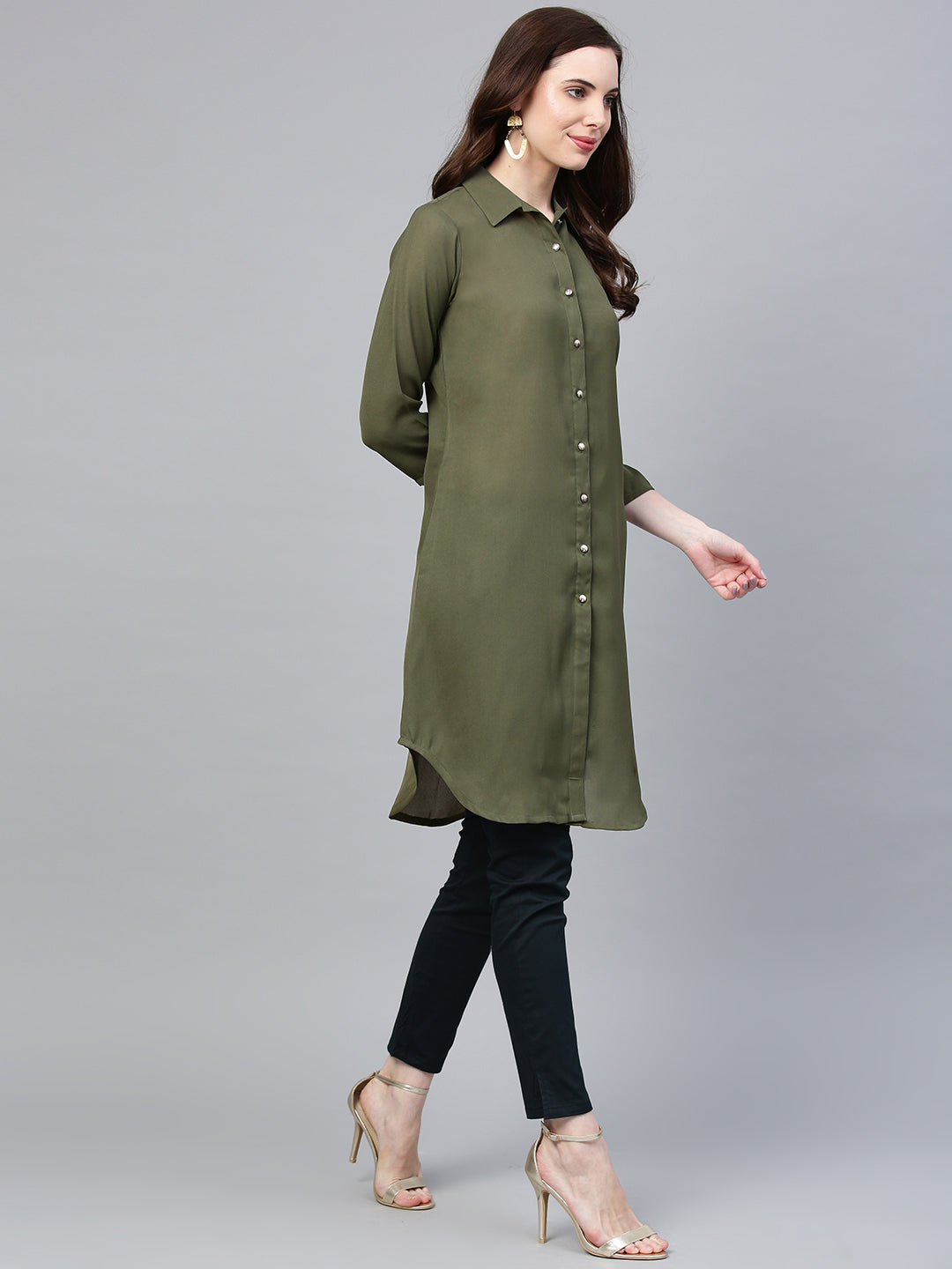 Jompers Women Olive Green Solid A-Line Kurta
