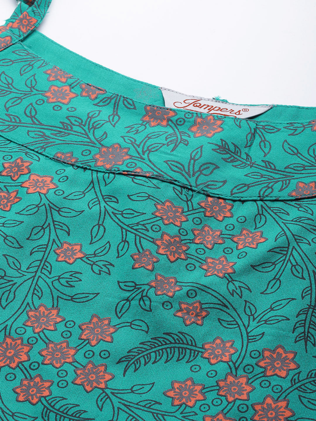 Jompers Women Rama Green & Pink Printed Straight Kurta