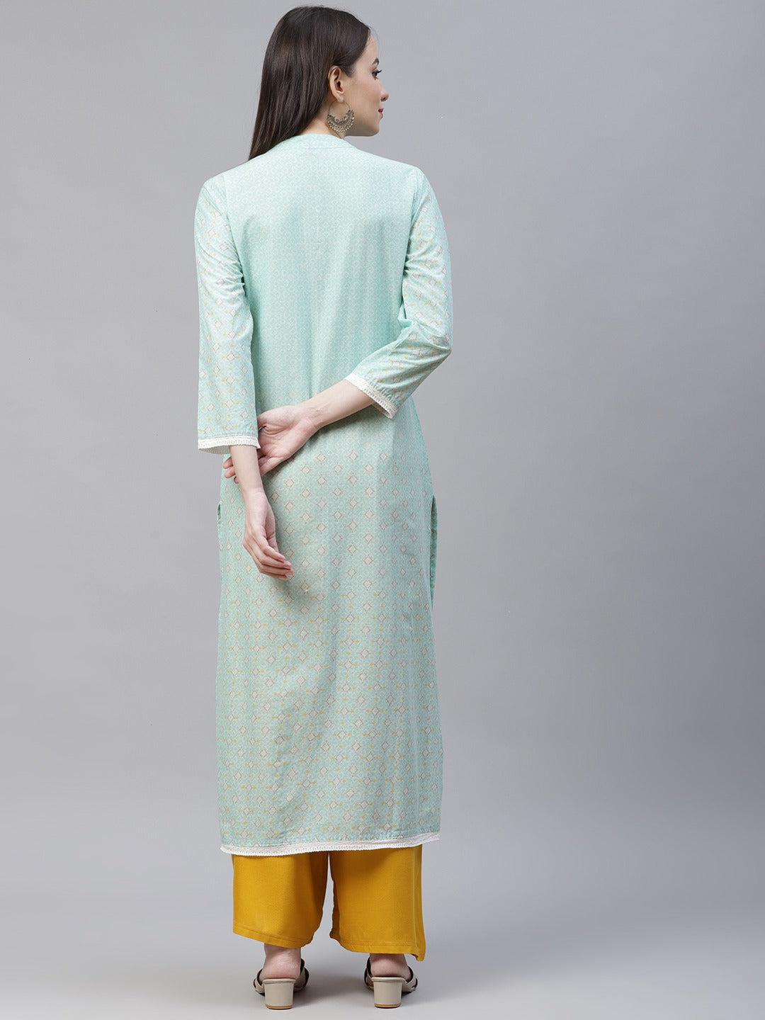 Jompers Women Blue & Off White Pure Cotton Ethnic Motifs Printed Kurta