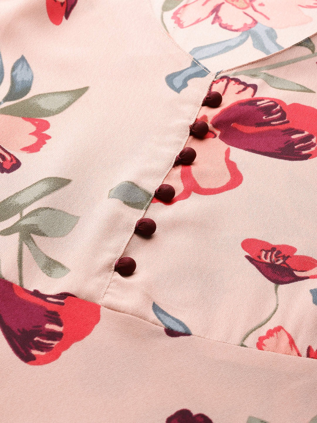 Jompers Women Peach & Maroon Floral Printed Floral Flared Kurta