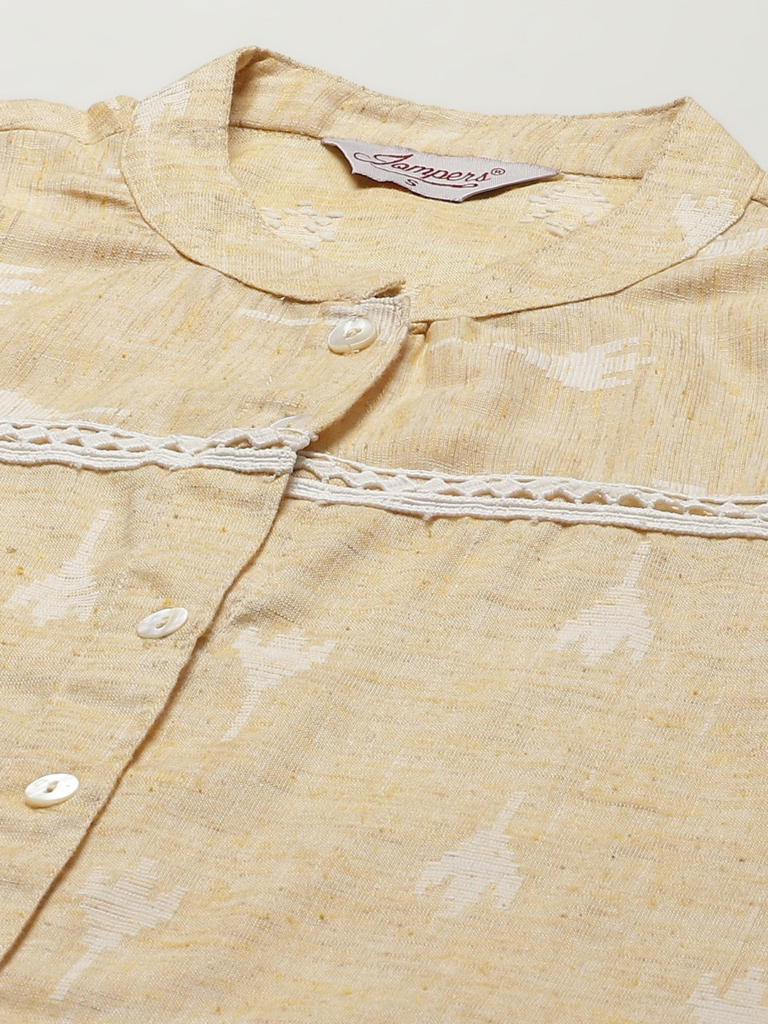 Women Yellow Ethnic Motifs Ikat Kurta with lace work