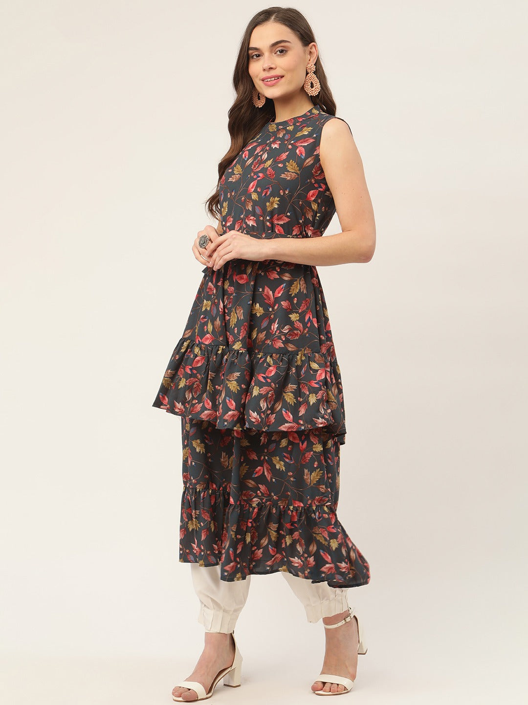 Women Grey Flared Printed kurta