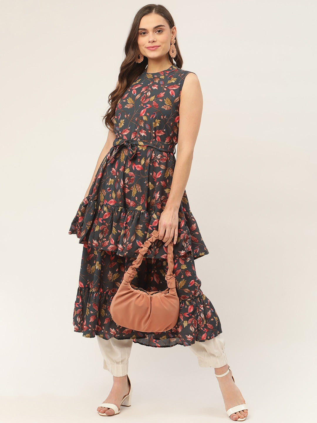 Women Grey Flared Printed kurta