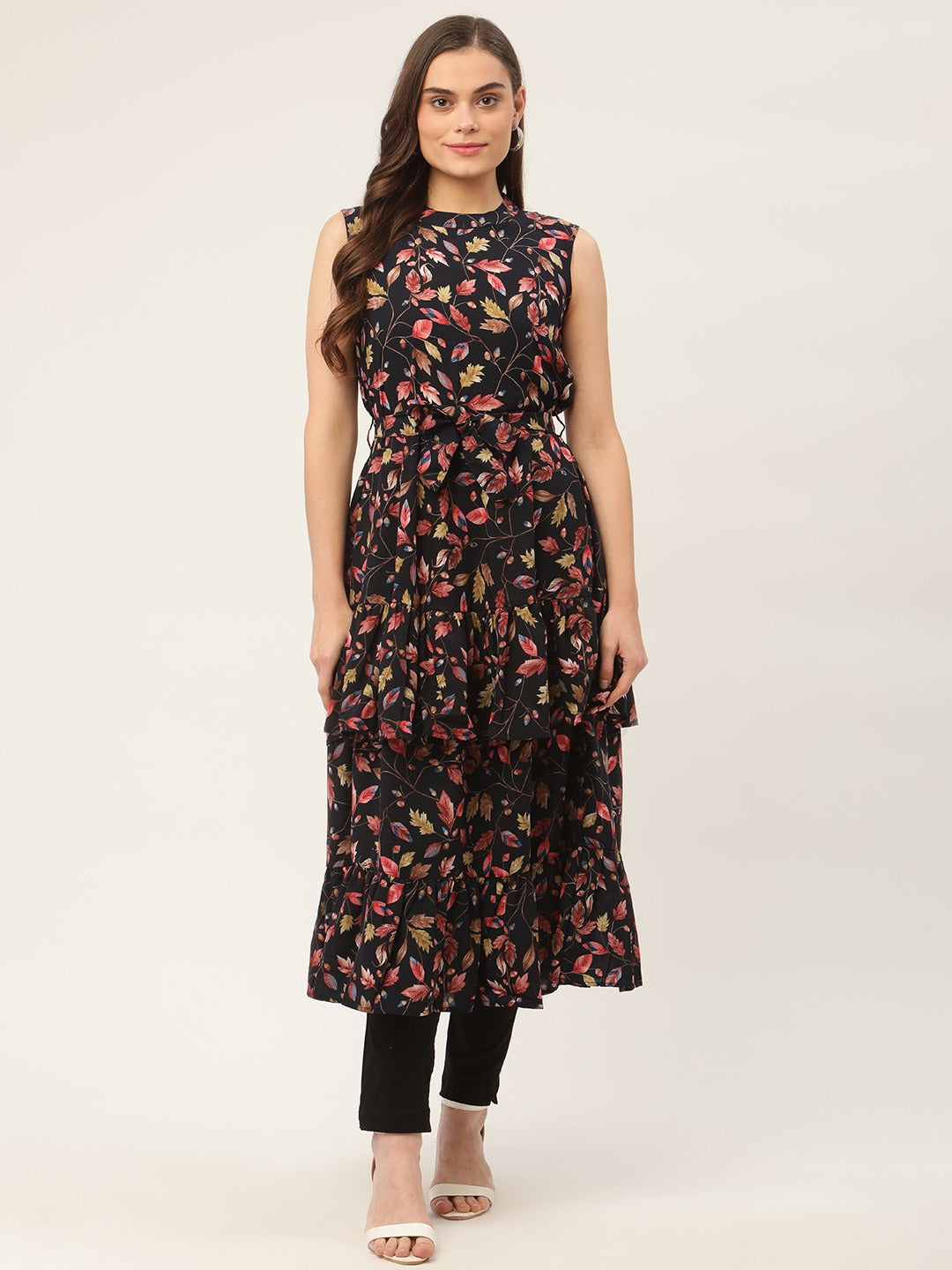 Women Navy Blue Flared Printed kurta