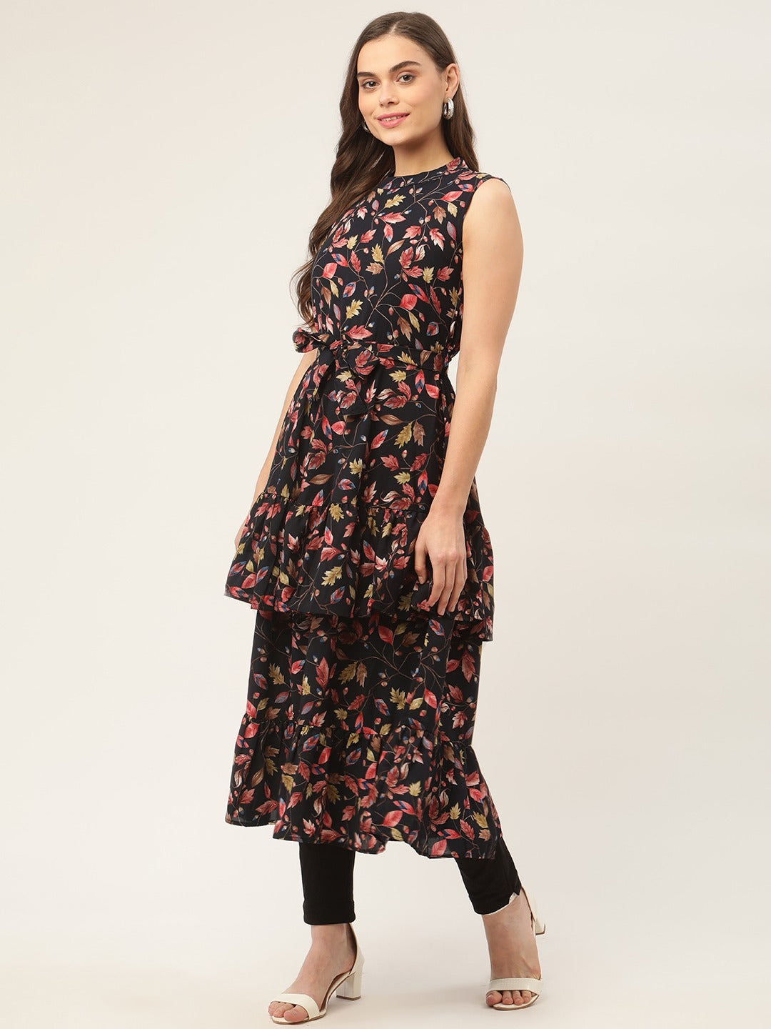 Women Navy Blue Flared Printed kurta