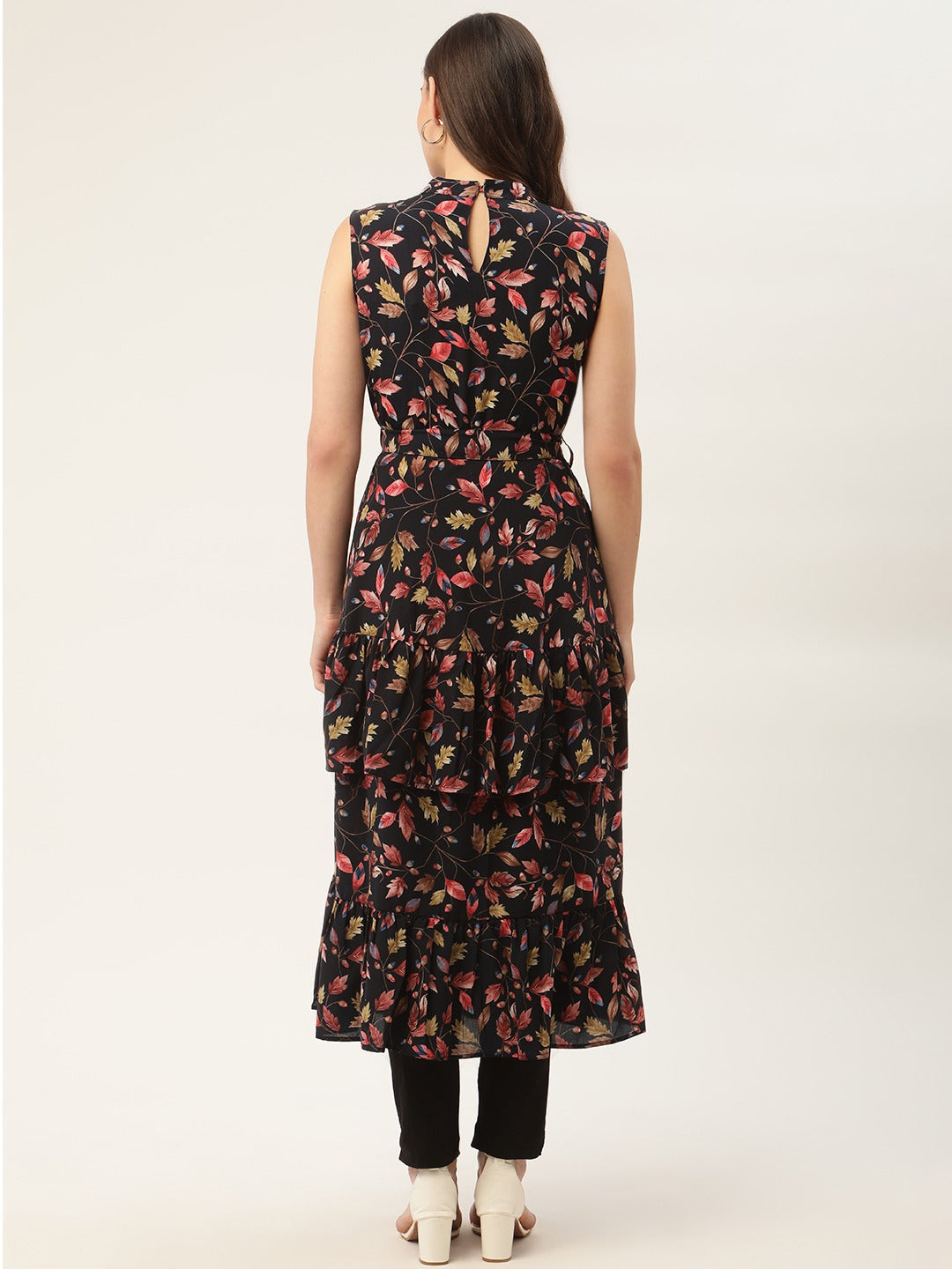 Women Navy Blue Flared Printed kurta