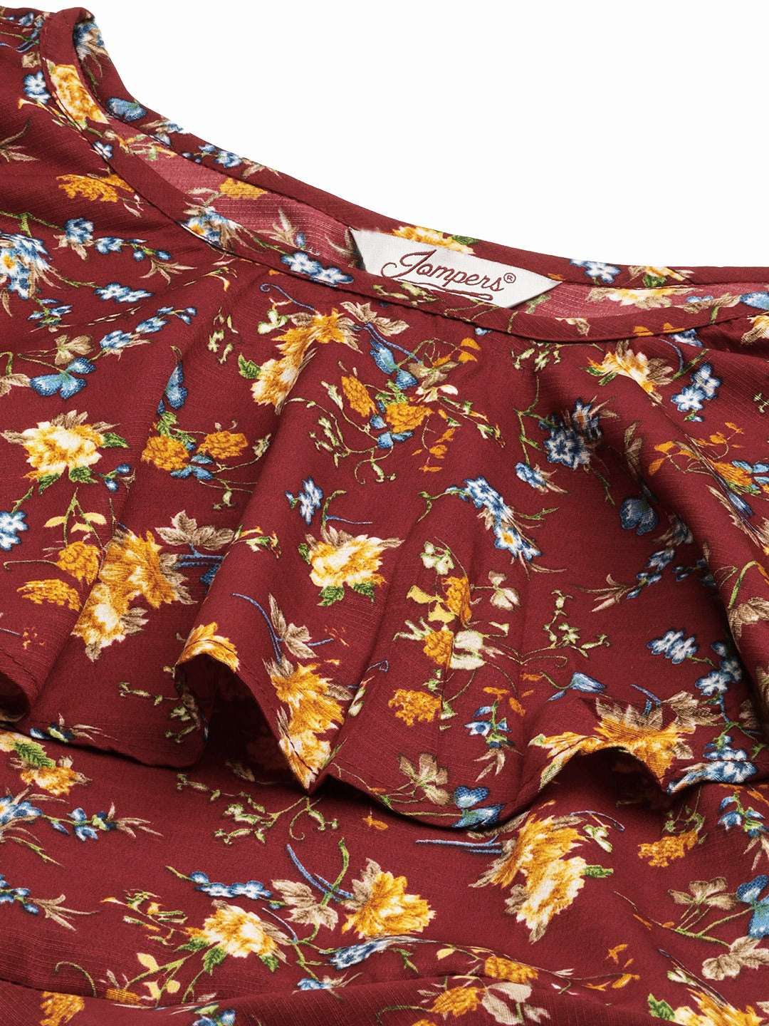 Women Maroon Flared Printed kurta