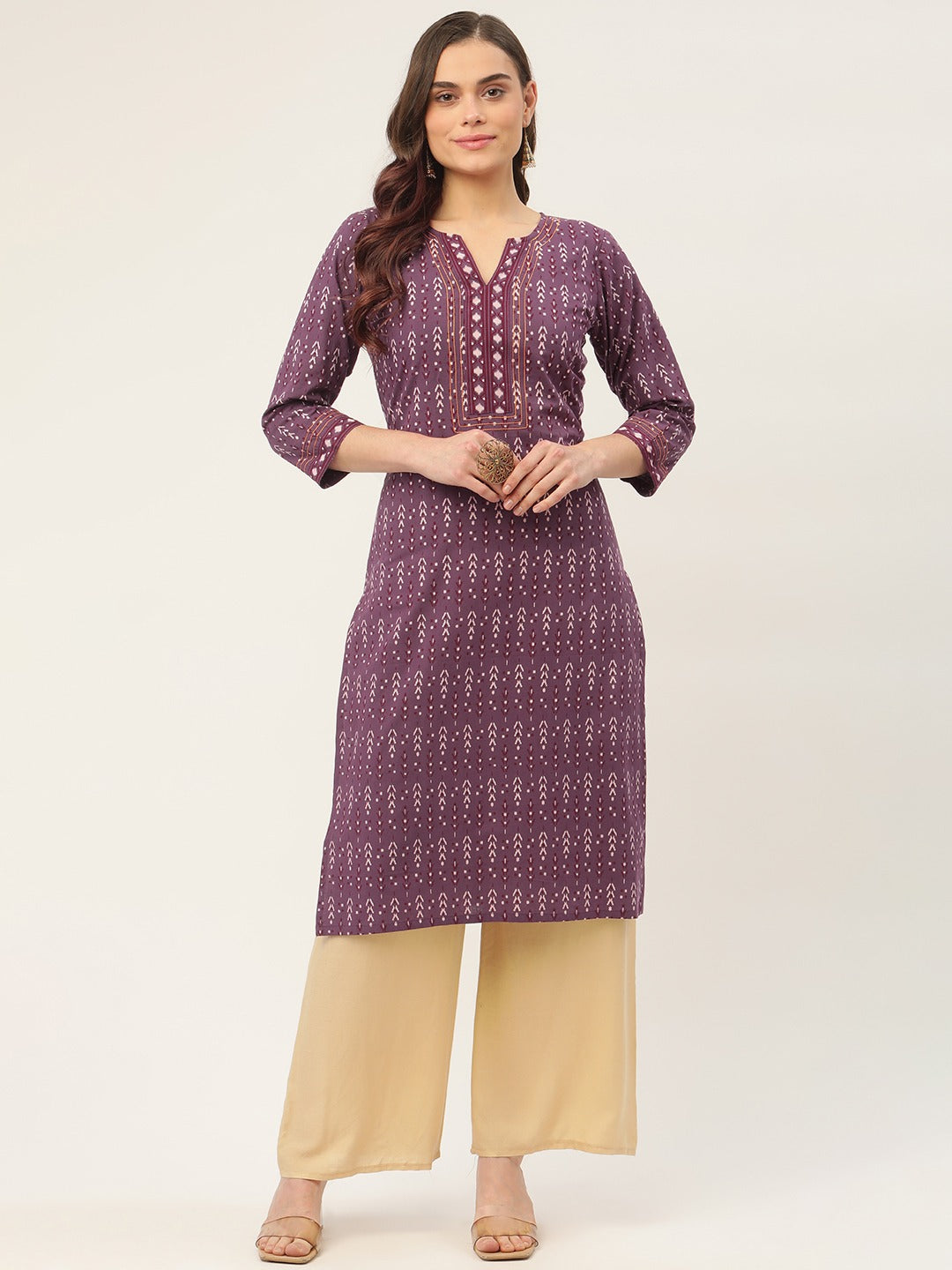 Women Purple Pure Cotton Ikat Printed Kurtas