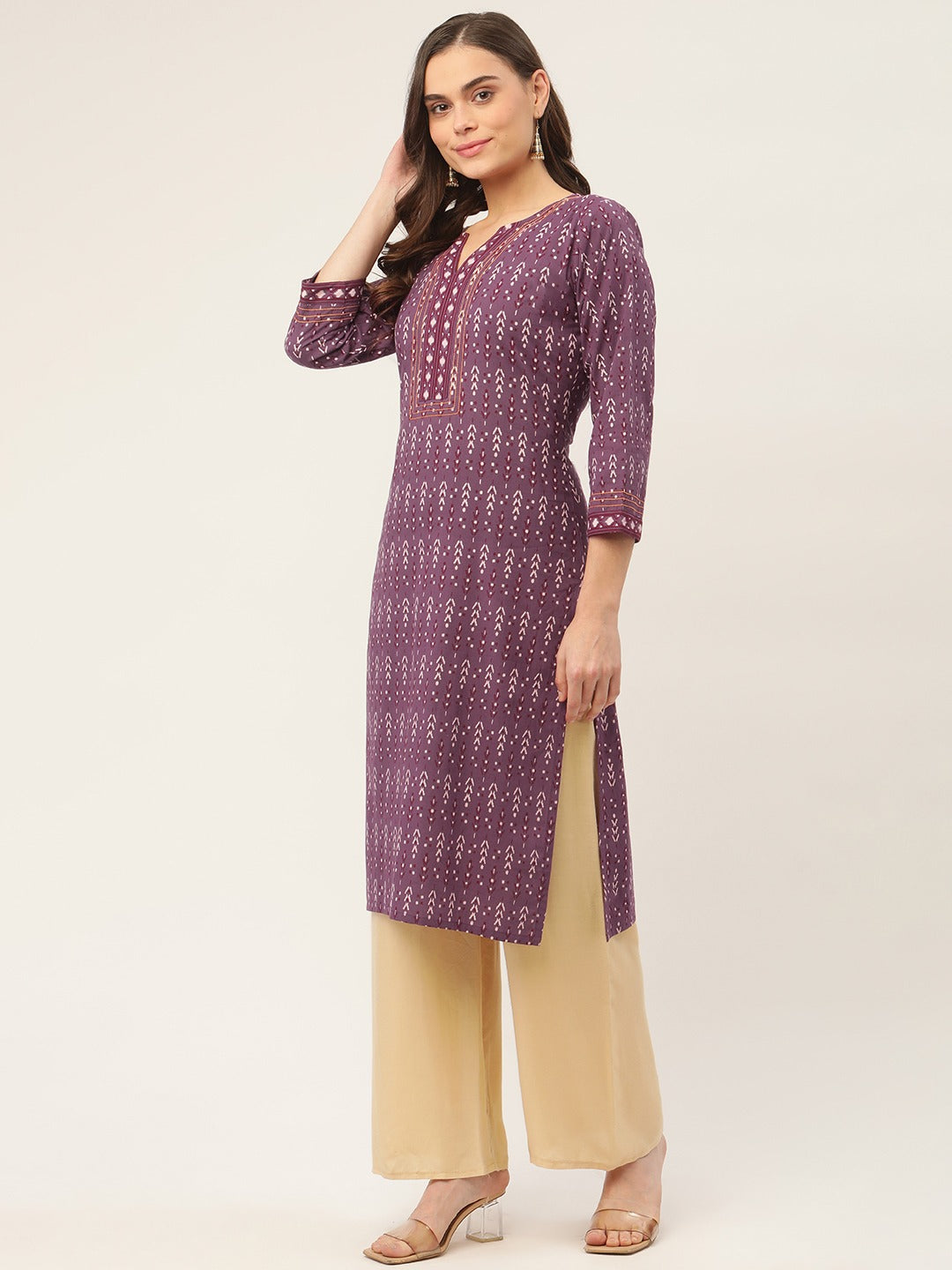 Women Purple Pure Cotton Ikat Printed Kurtas