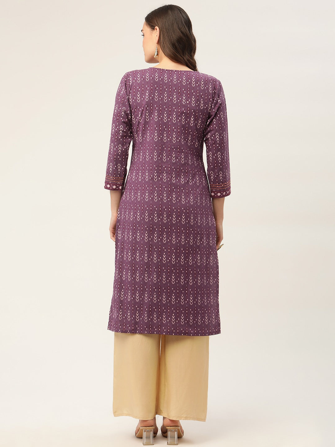 Women Purple Pure Cotton Ikat Printed Kurtas