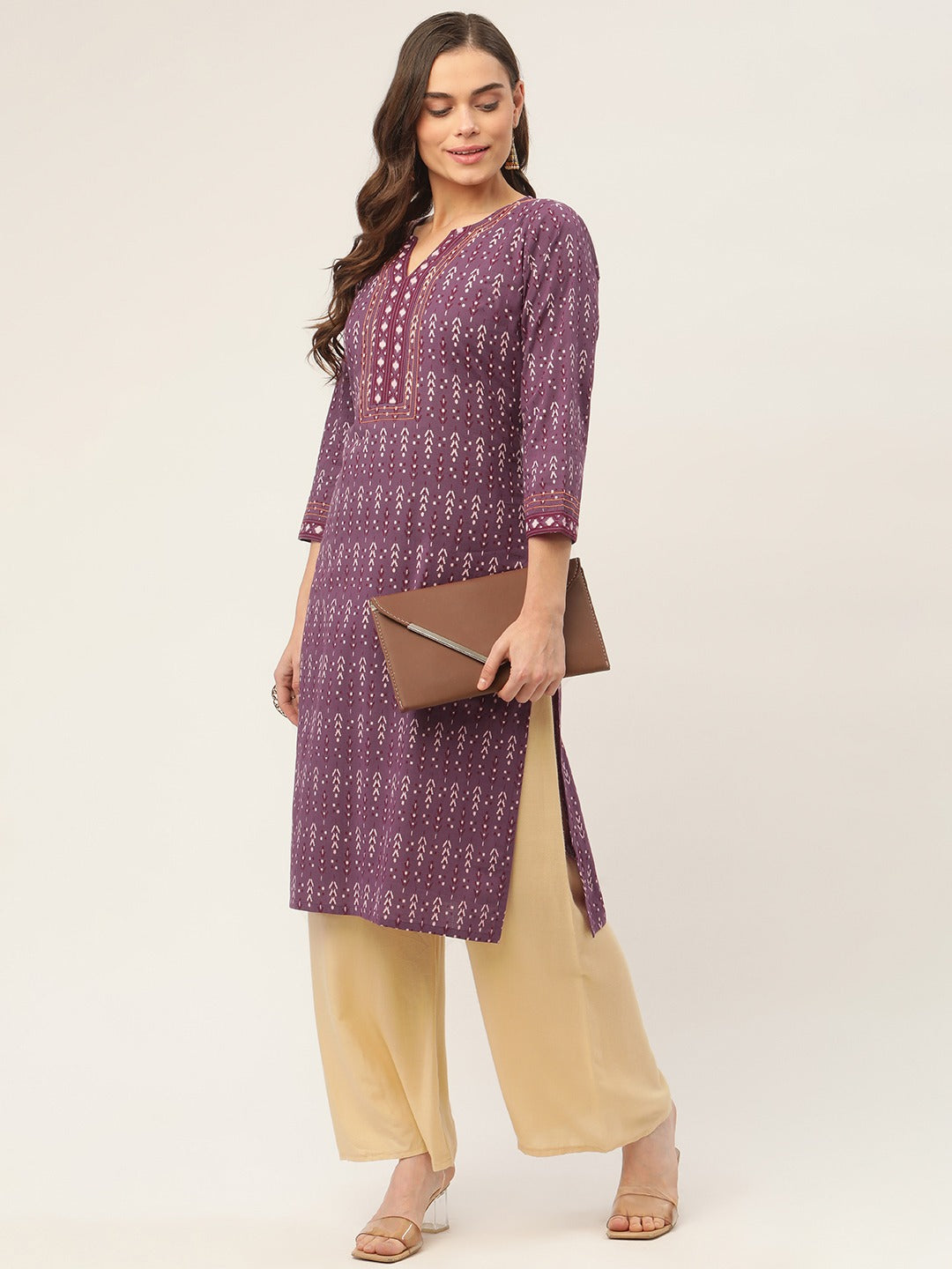 Women Purple Pure Cotton Ikat Printed Kurtas