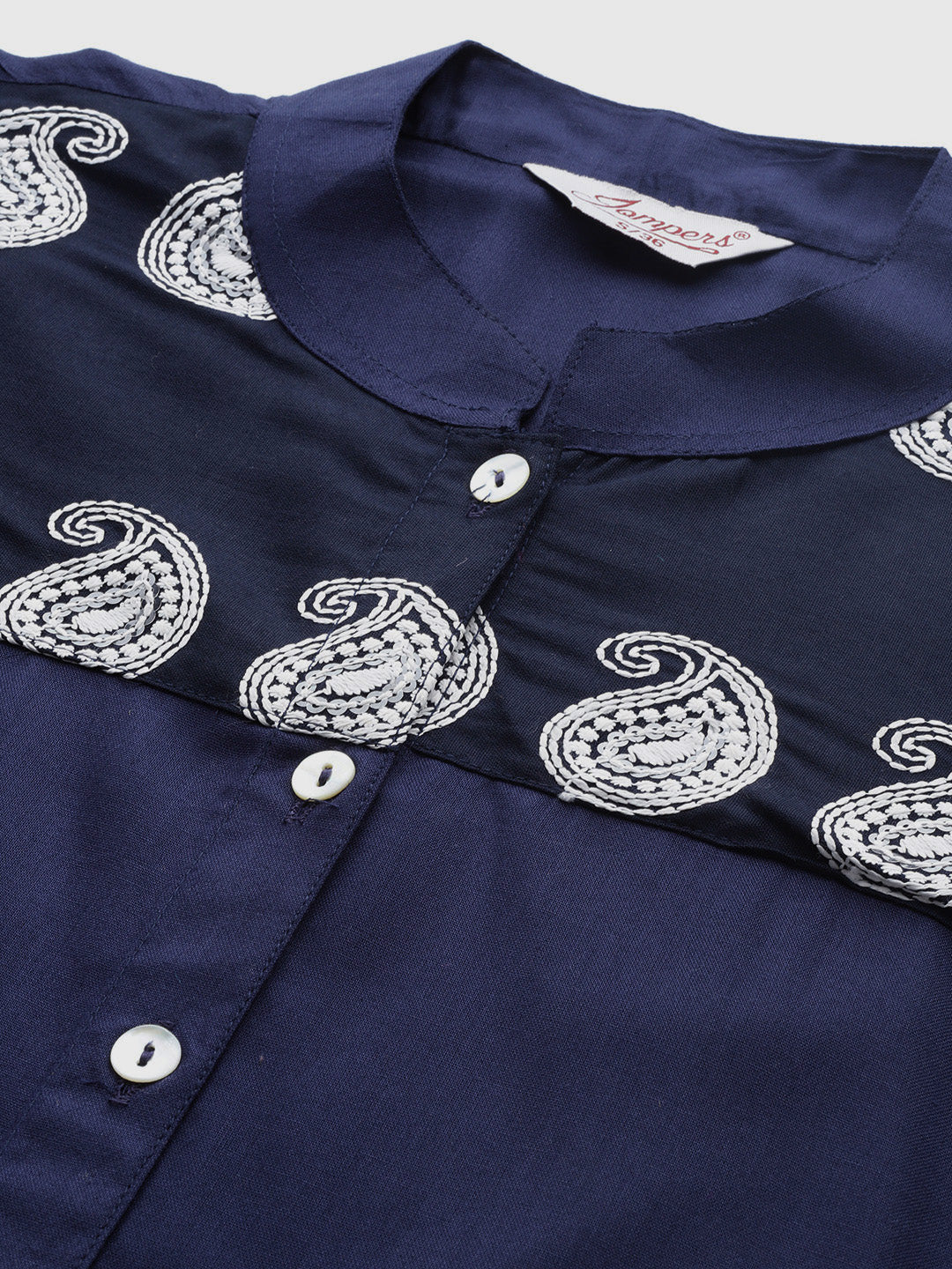 Jompers Paisley Embroidered Chikankari Navy Women Kurta