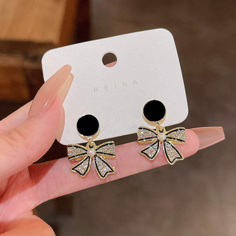 Korean Style Black Bow Earrings For Women