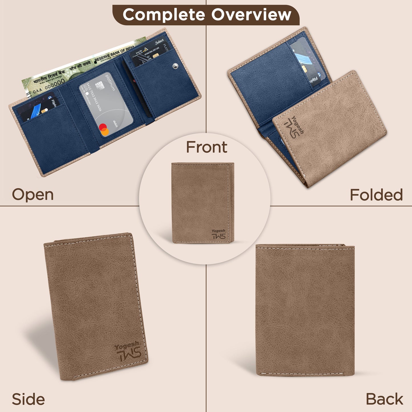 Executive Suede Leather Tri-Fold Wallet