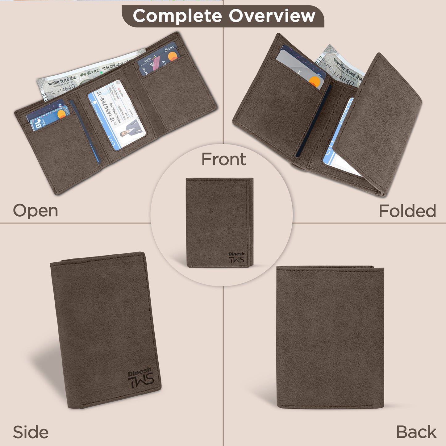 Executive Suede Leather Tri-Fold Wallet