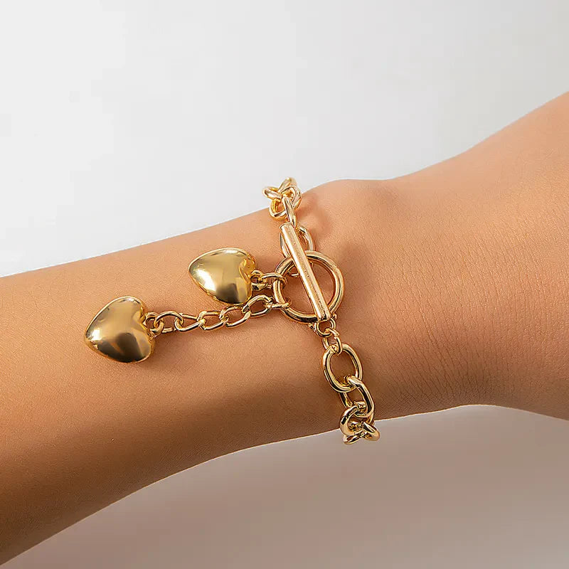 Retro Exaggerated Classic Style Heart Shape Gold Plated Bracelets