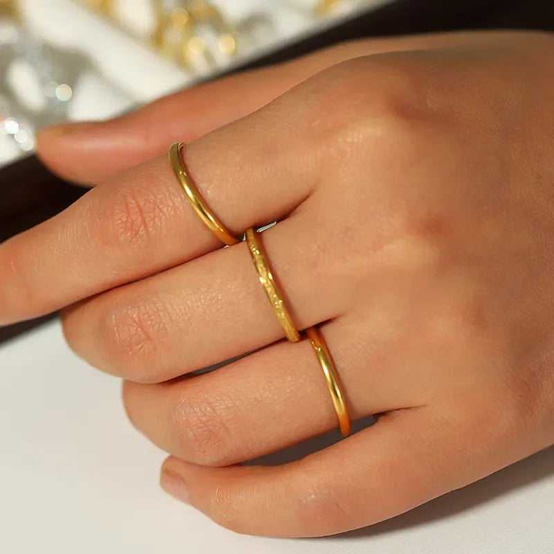 Combo Set of Three 18K Gold Plated Anti-Tarnish Stainless Steel Rings