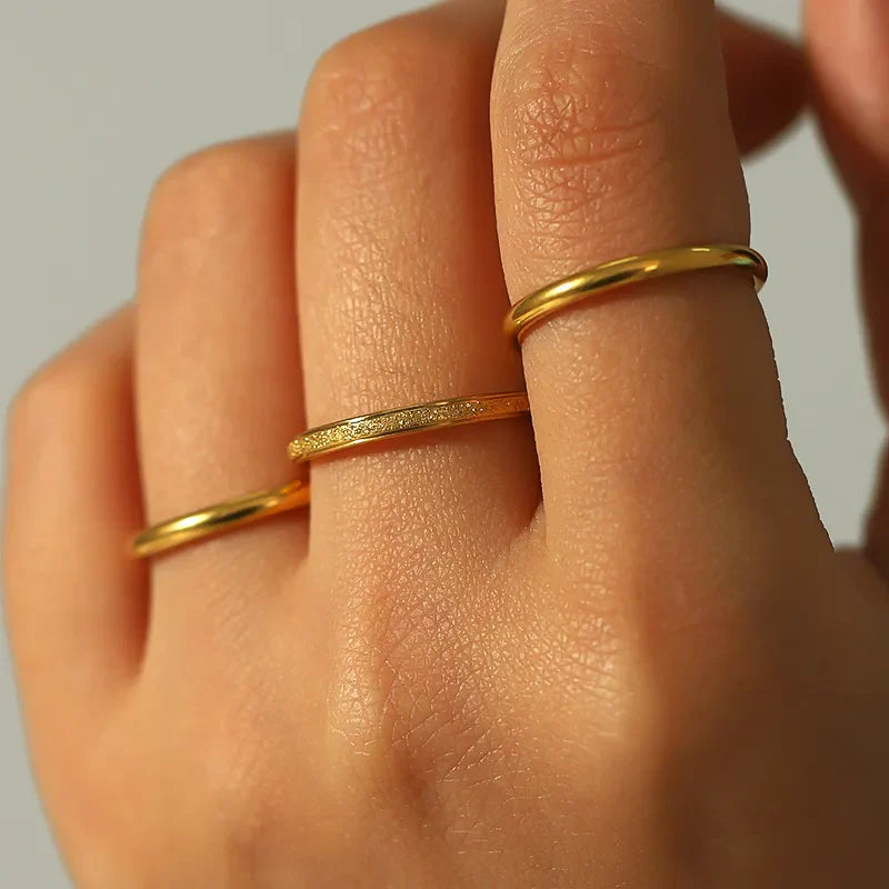 Combo Set of Three 18K Gold Plated Anti-Tarnish Stainless Steel Rings