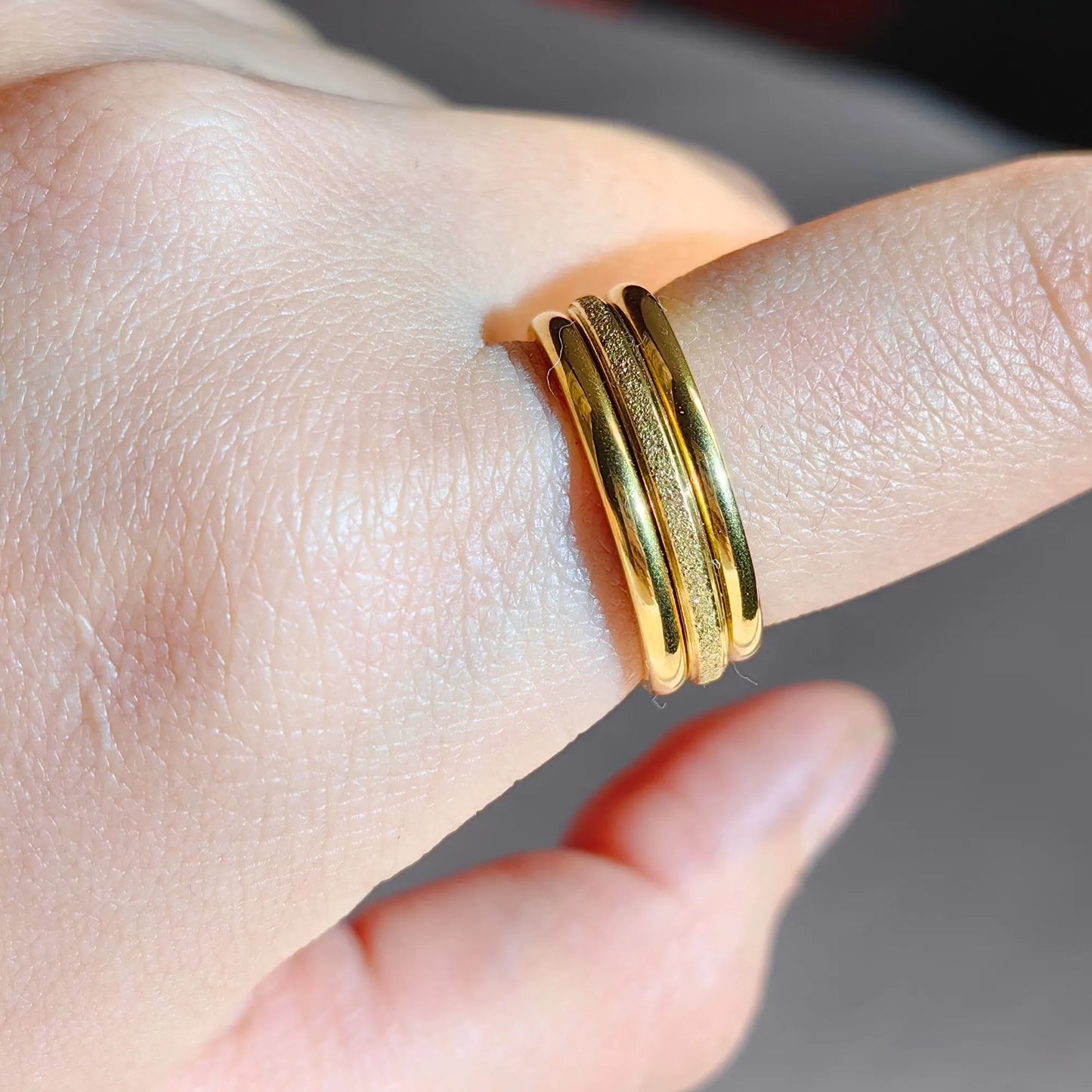 Combo Set of Three 18K Gold Plated Anti-Tarnish Stainless Steel Rings