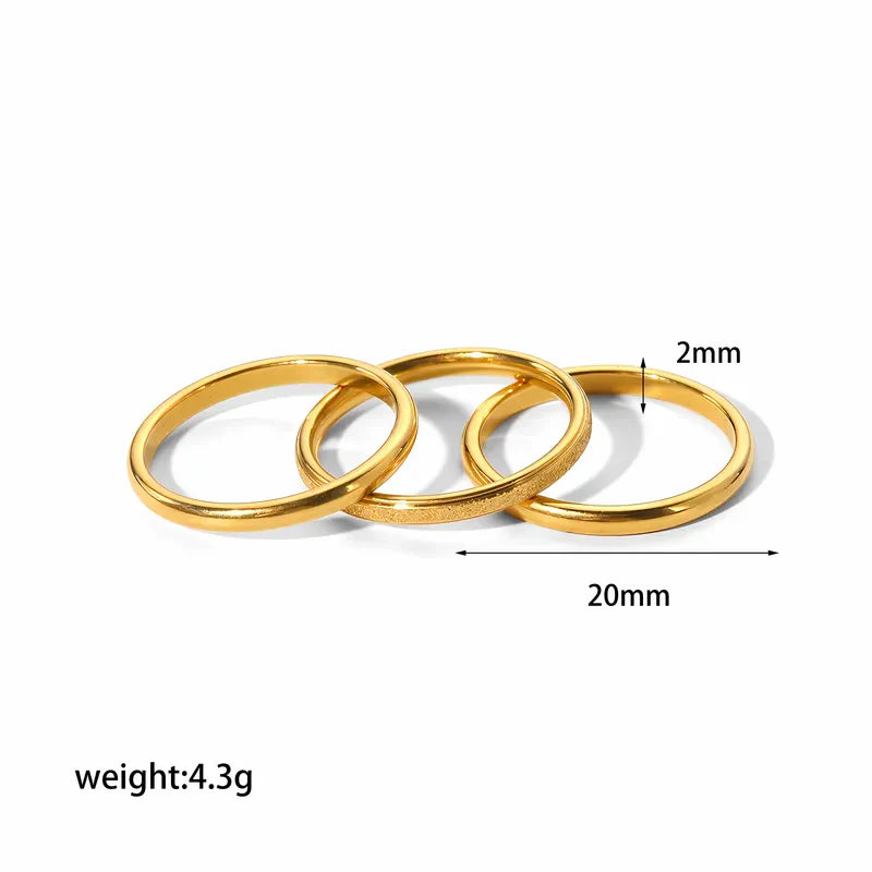 Combo Set of Three 18K Gold Plated Anti-Tarnish Stainless Steel Rings