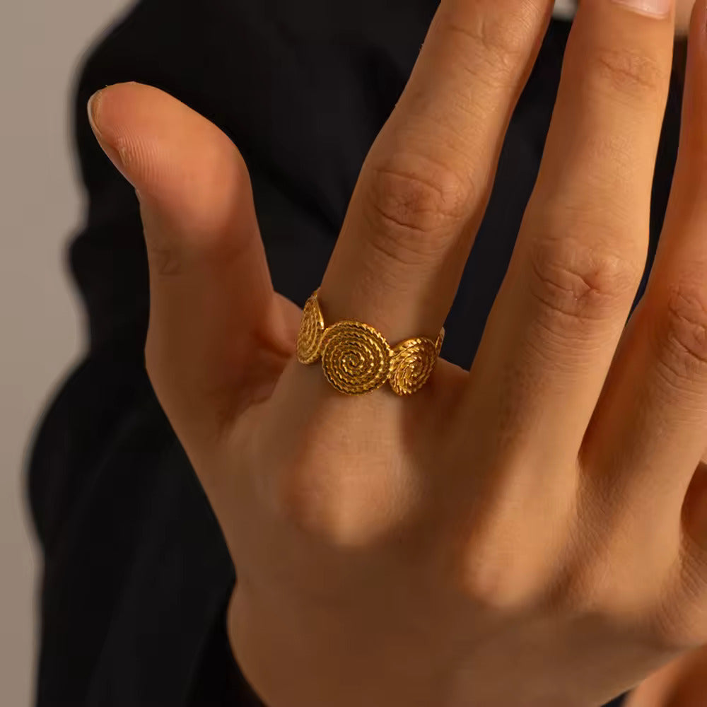 Simple Spiral Style 18K Gold Plated Stainless Steel Adjustable Opening Ring
