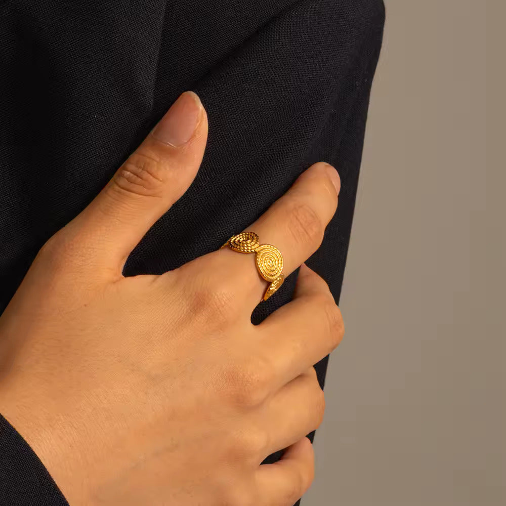 Simple Spiral Style 18K Gold Plated Stainless Steel Adjustable Opening Ring