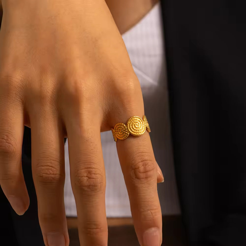 Simple Spiral Style 18K Gold Plated Stainless Steel Adjustable Opening Ring