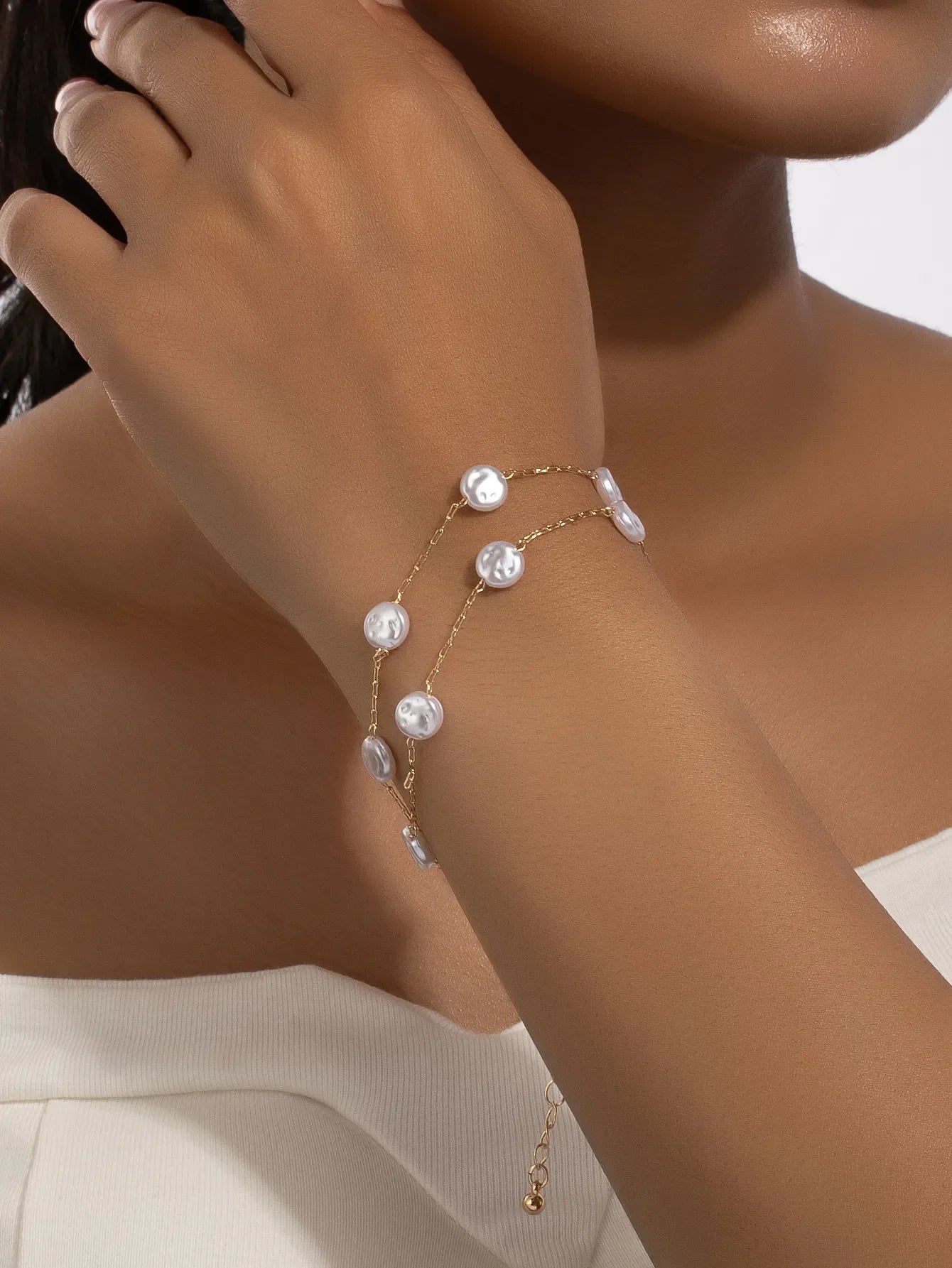 Simple Style Gold Plated Chain With Pearls Bracelet