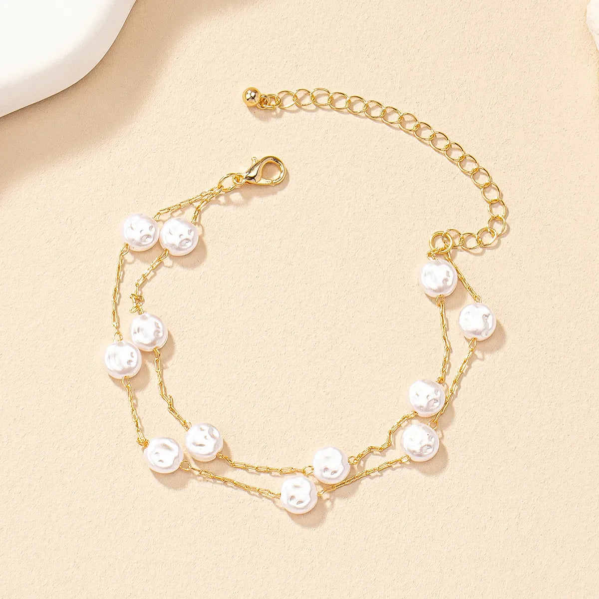 Simple Style Gold Plated Chain With Pearls Bracelet