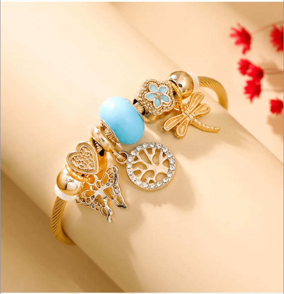 Simple Style Life Tree Butterfly Gold Plated Alloy Bracelet