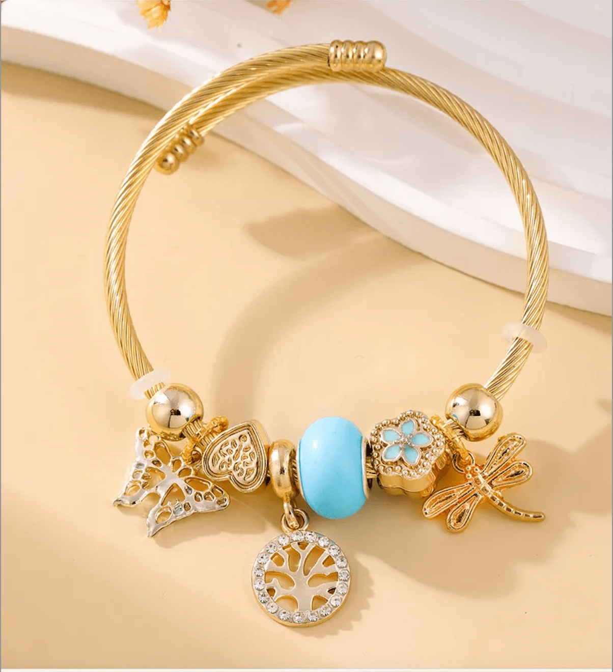 Simple Style Life Tree Butterfly Gold Plated Alloy Bracelet