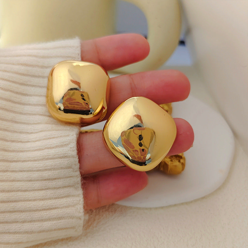 Anti-Tarnish Stainless Steel Square Shape 18K Gold Plated Statement Stud Earring