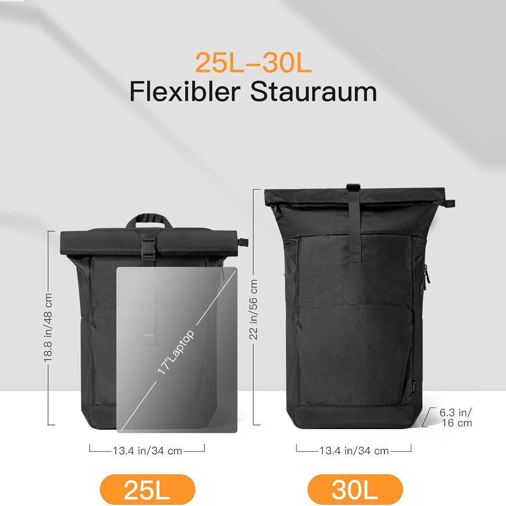 Travel Roll Top Backpack 30L - Black