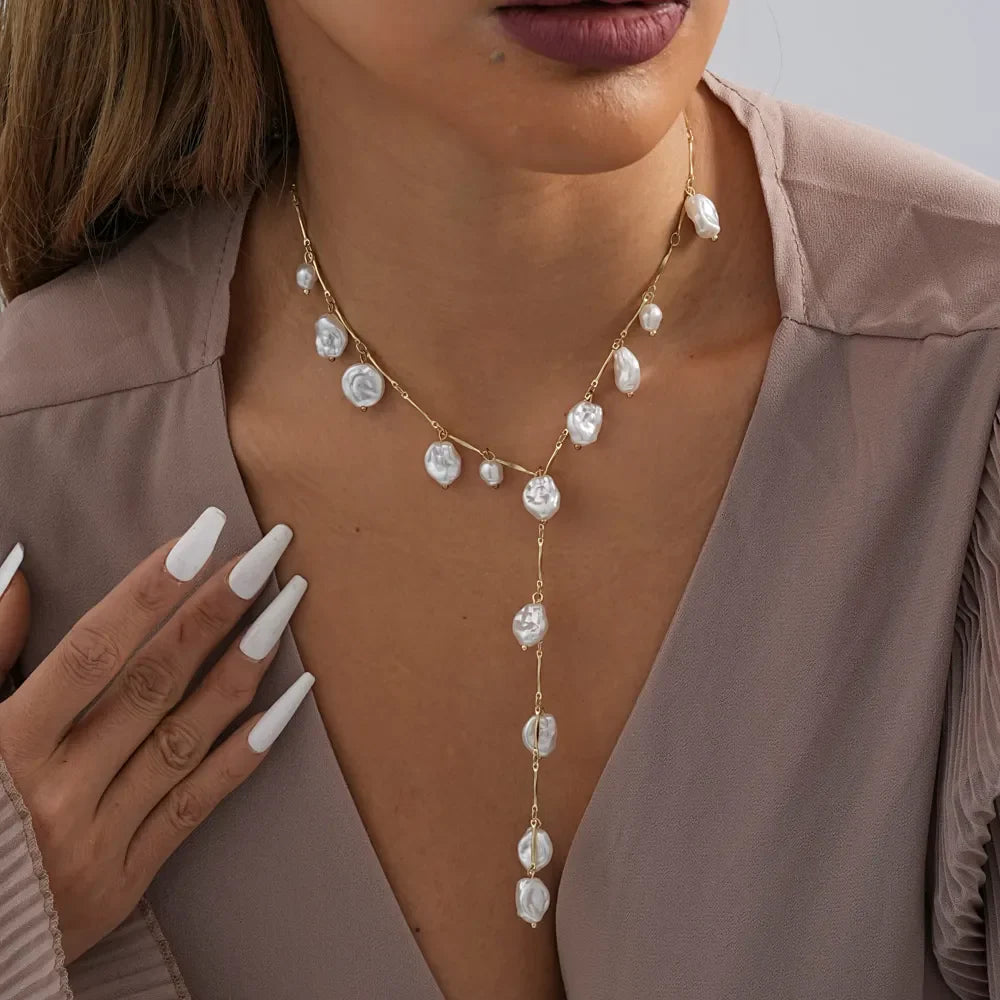 Unique Style Geometric Pearl Gold Plated Women's Necklace