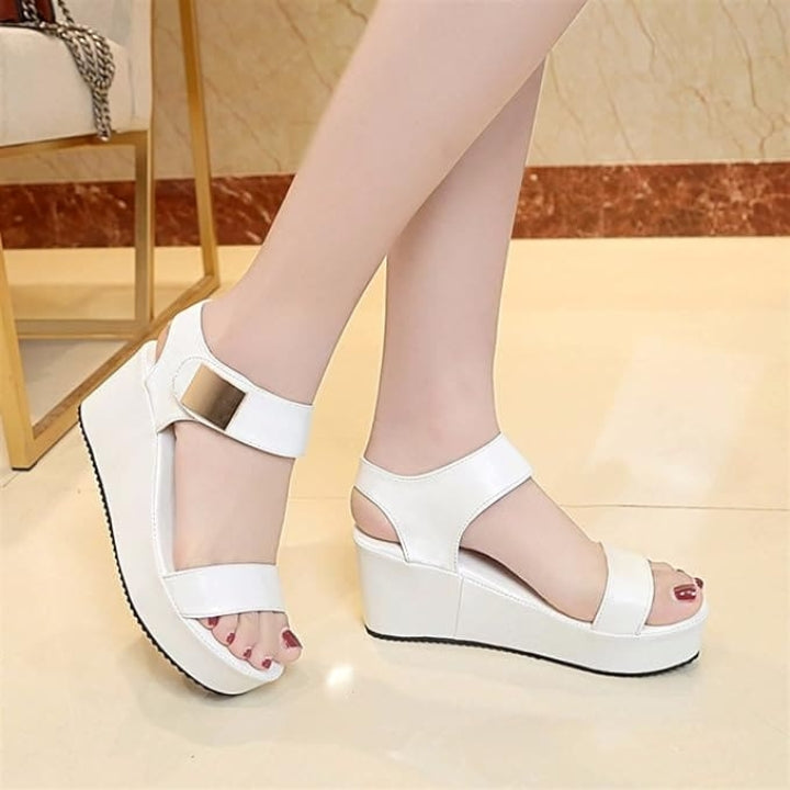 Snow Blossom Ankle Strap Wedges