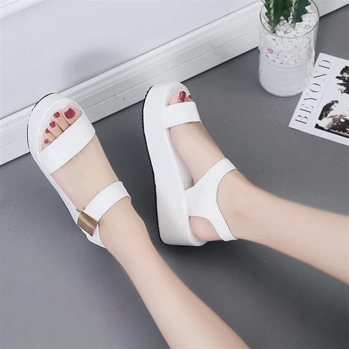 Snow Blossom Ankle Strap Wedges