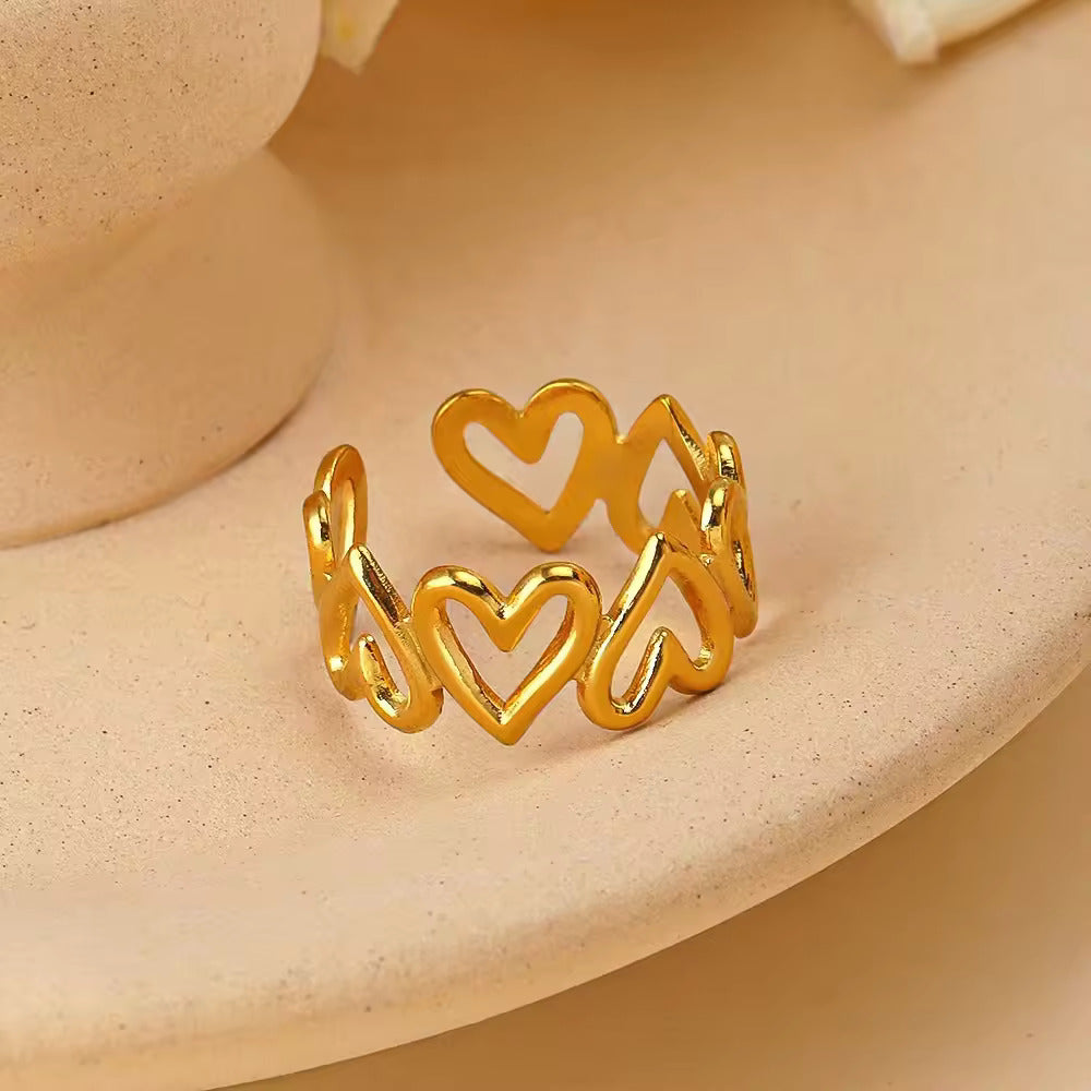 Vintage Style Heart Shape 18K Gold Plated Stainless Steel Anti-Tarnish Adjustable Opening Rings