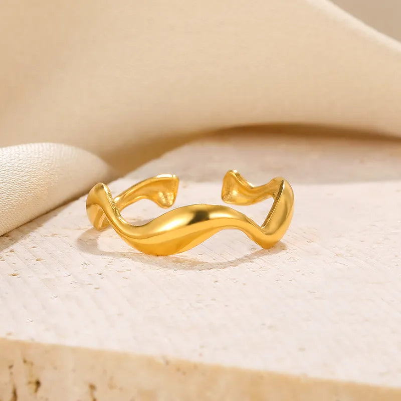 Wave Style 18K Gold Plated Adjustable Anti-Tarnish Stainless Steel Ring