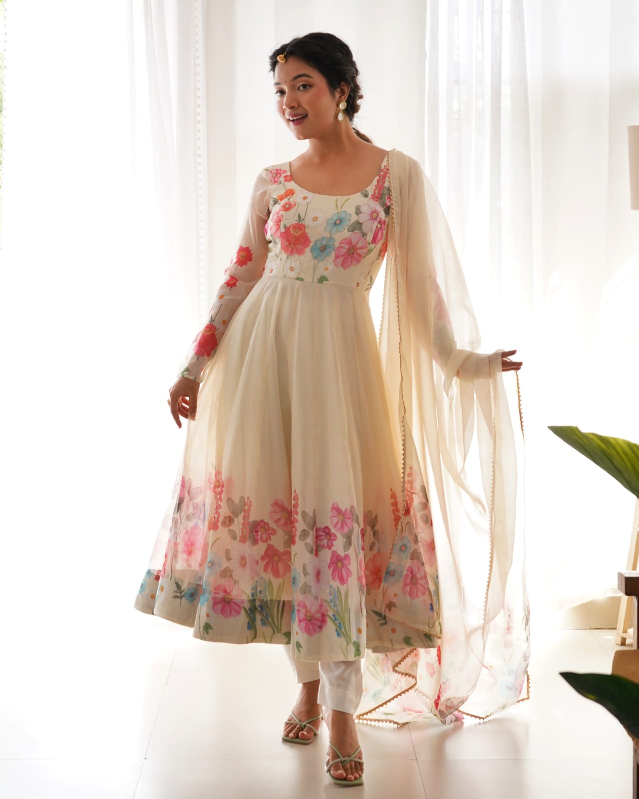 Creme Coloured Organza Suit