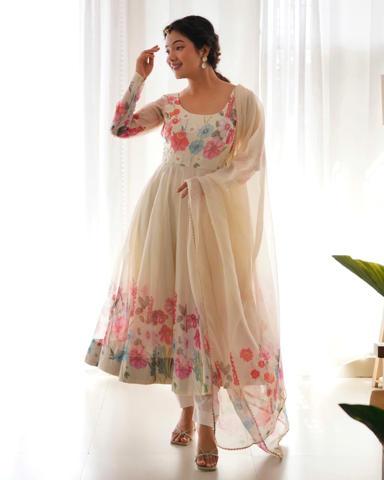 Creme Coloured Organza Suit