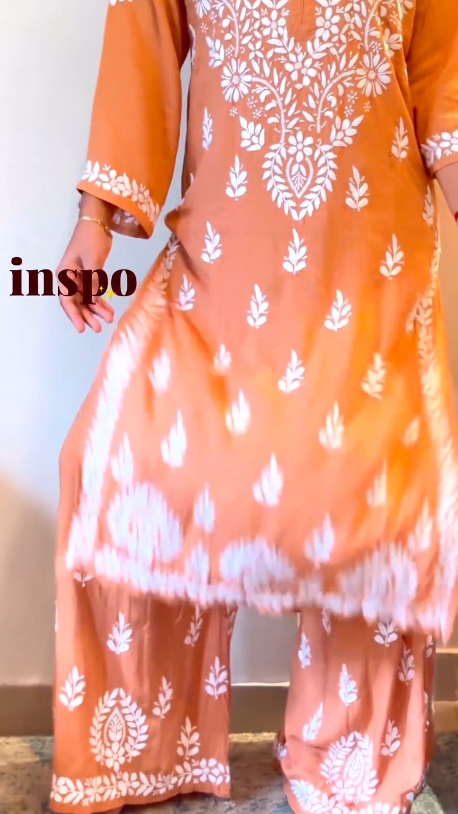 New Chikankari Exclusive Kurti_Pent Pair Design ( Orange)