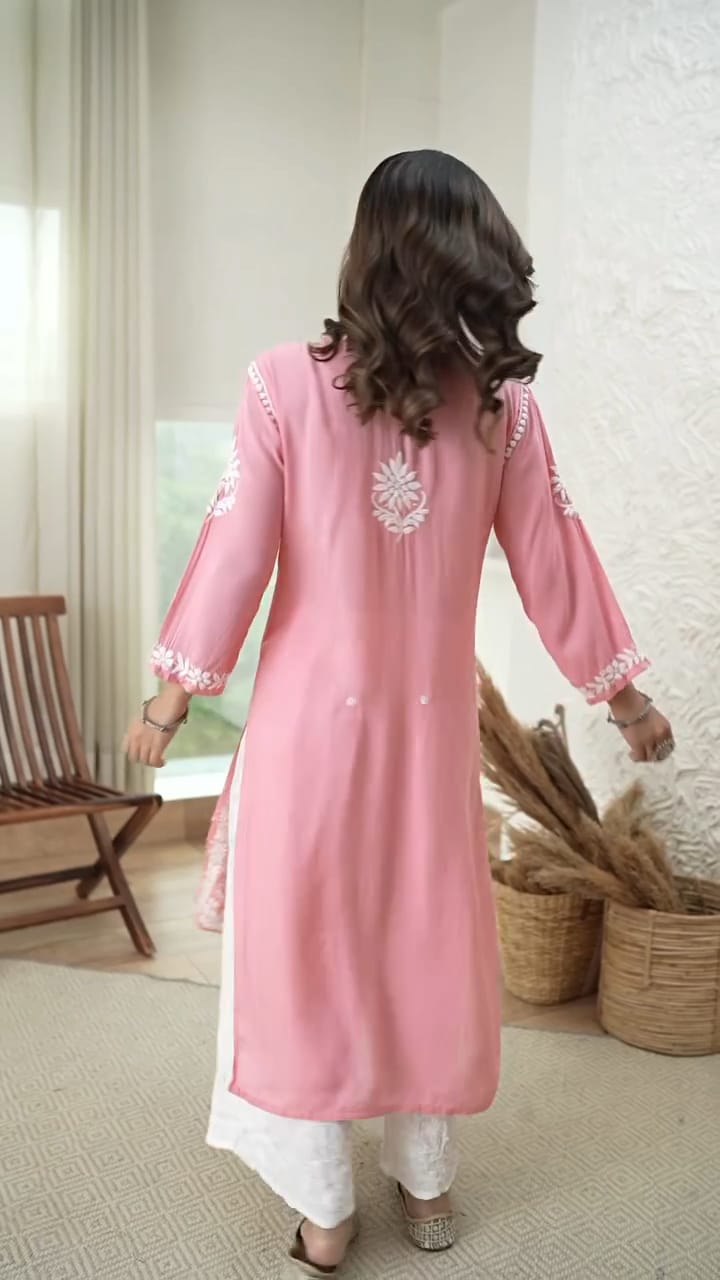 New Chikankari Exclusive Kurti_Pent Pair Design (Peach)