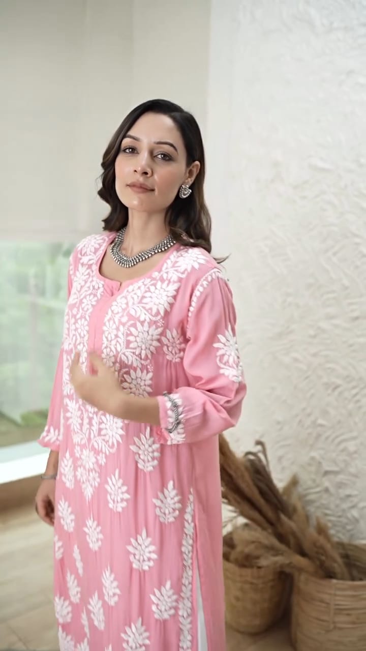 New Chikankari Exclusive Kurti_Pent Pair Design (Peach)