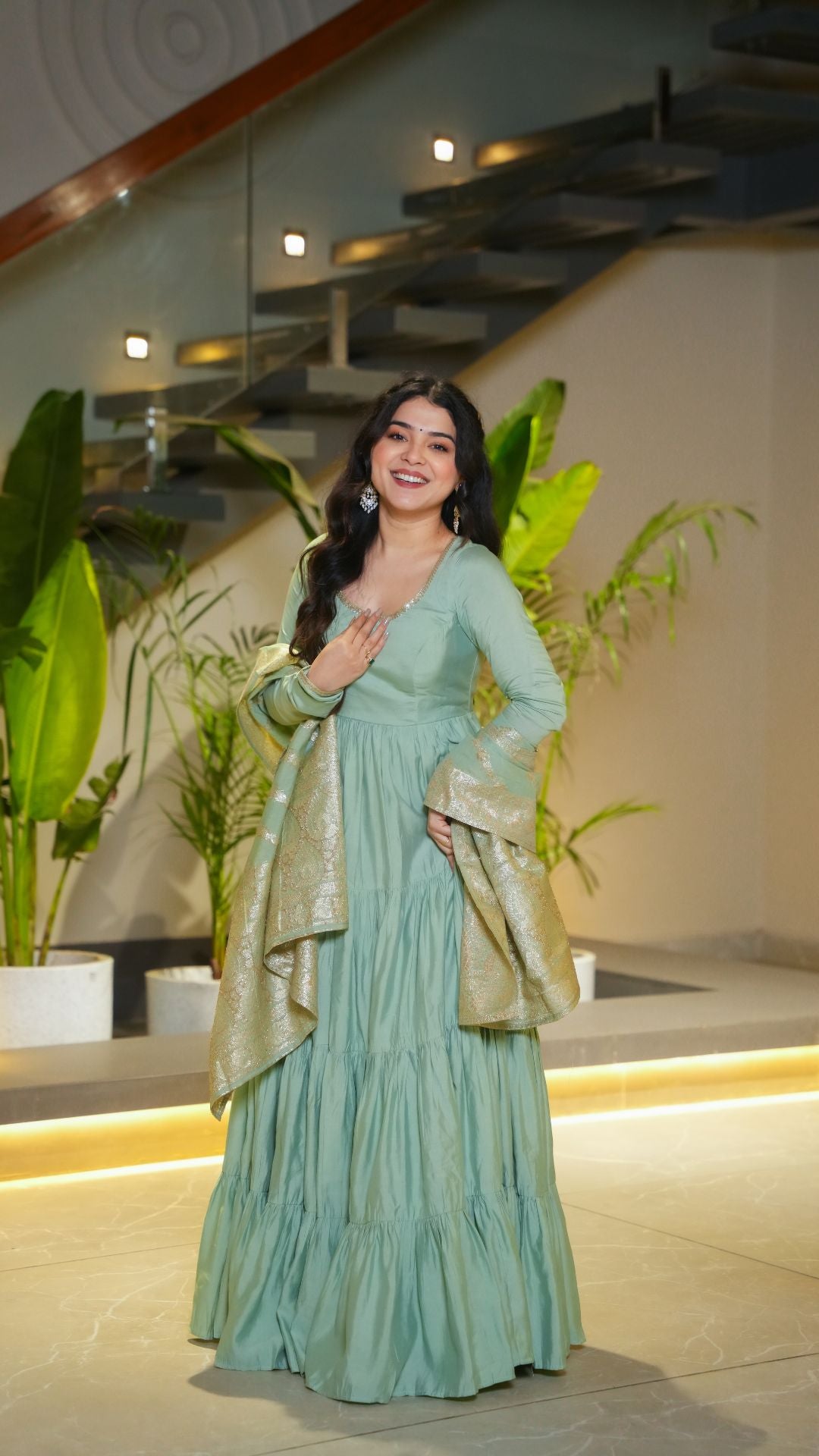 Premium Quality Roman Silk Gown Anarkali Suit Set