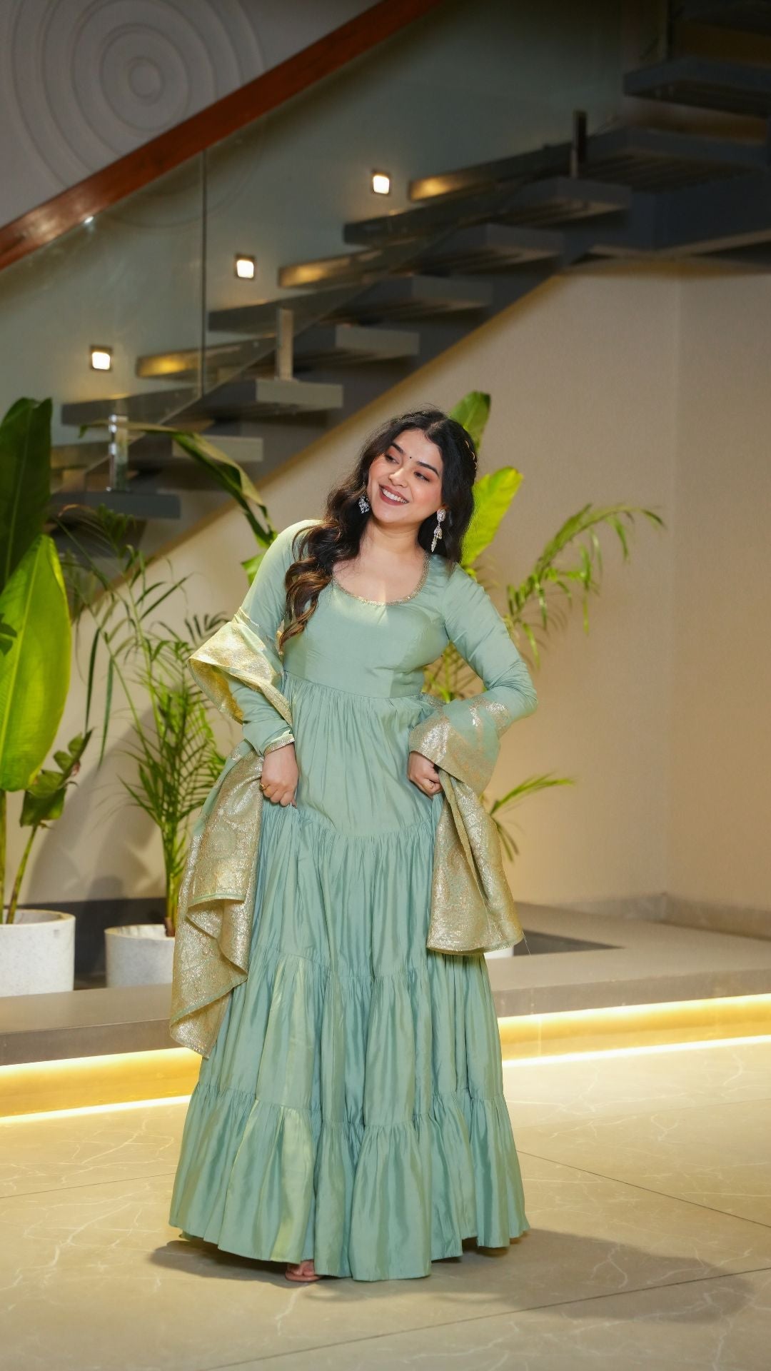 Premium Quality Roman Silk Gown Anarkali Suit Set